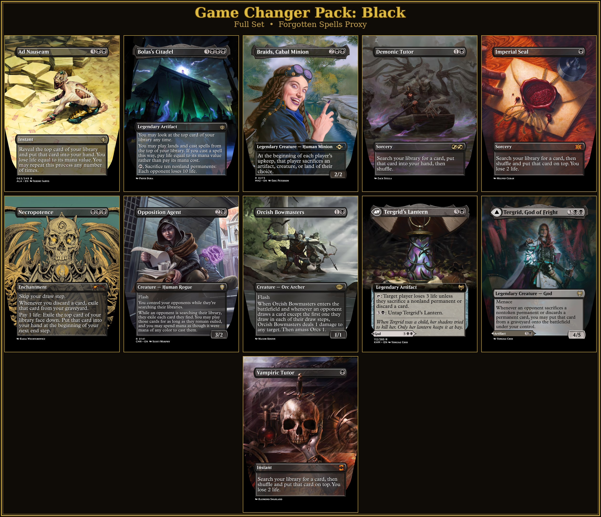 mtg all game changer cards Black Changers Proxy Pack | 10 | Commander Magic: The Gathering March Finish : Silver Style:Single