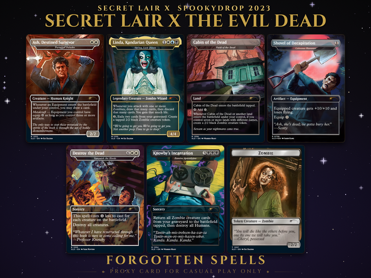 Secret Lair x The Evil Dead MTG proxy set, 7 cards
