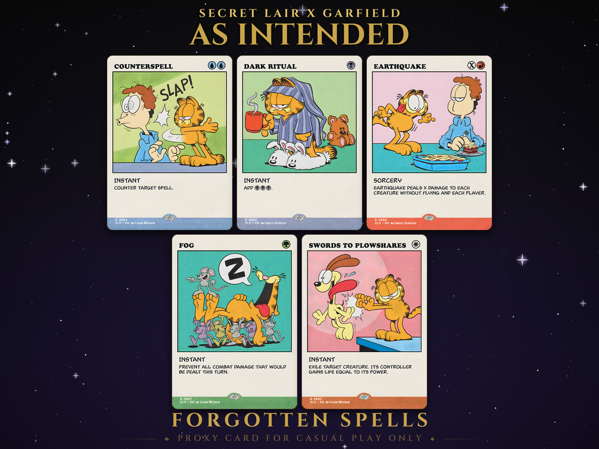 Secret Lair x Garfield: Garfield As Intended MTG proxy set, 5 cards