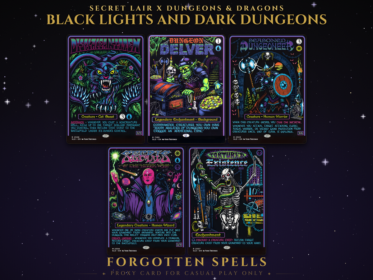 Secret Lair x Dungeons & Dragons: Black Lights & Dark Dungeons MTG proxy set, 5 cards
