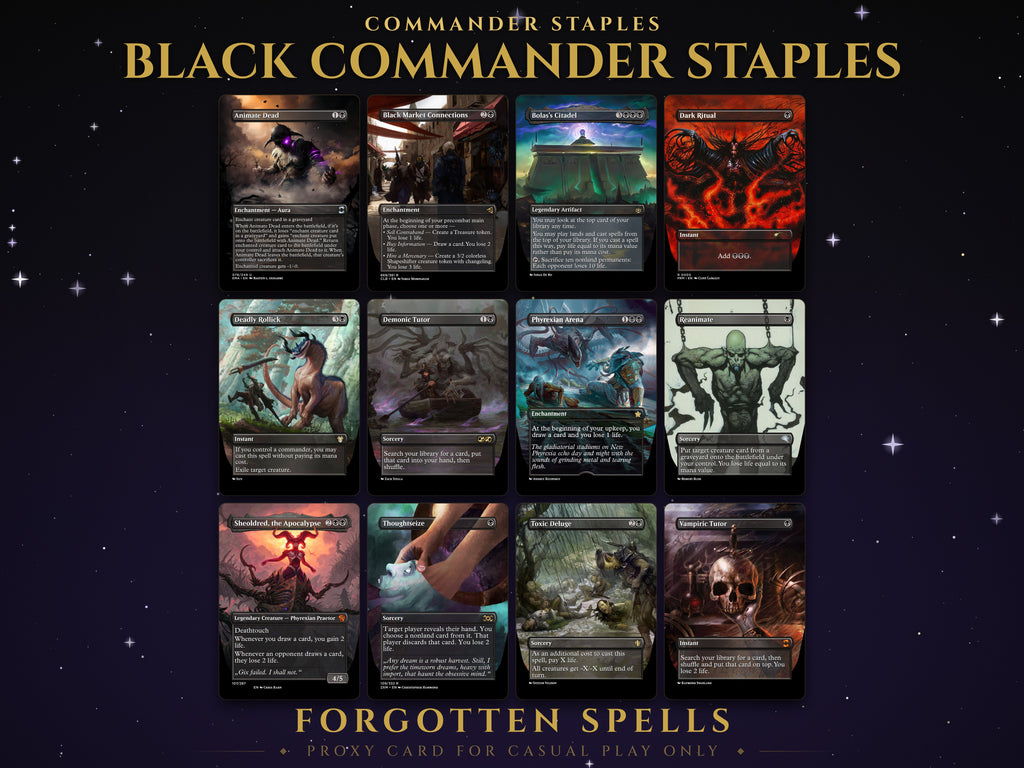Black Staples Proxy Pack, 12 MTG proxy cards for Commander