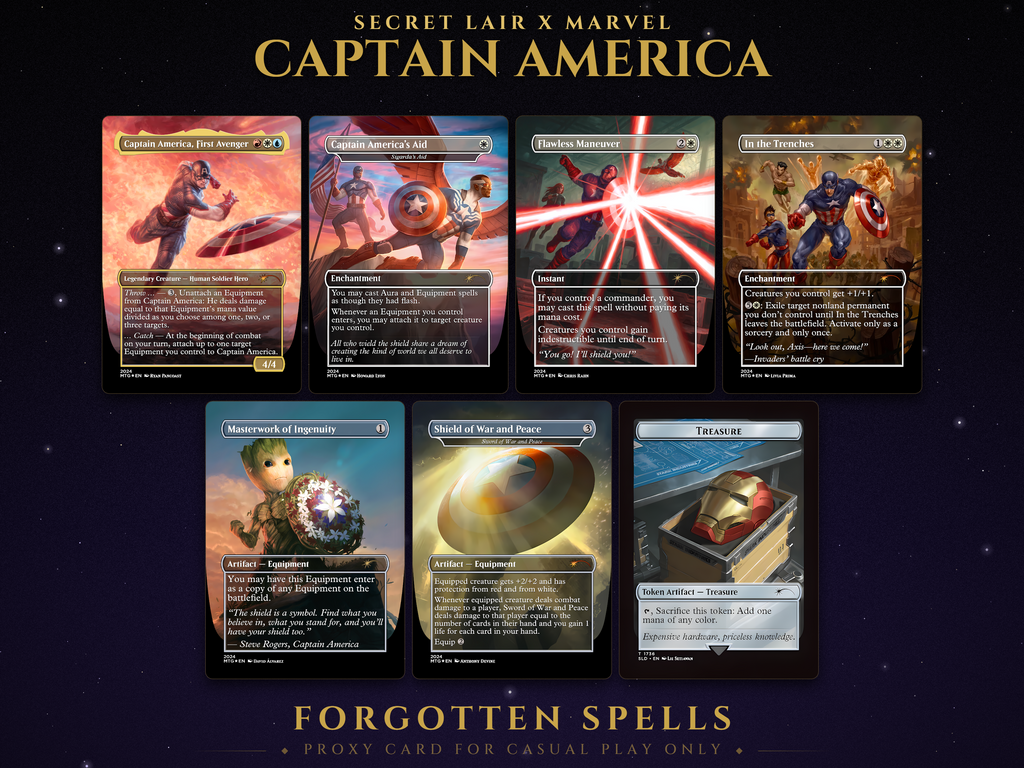 Secret Lair x Marvel: Captain America MTG proxy set, 8 cards