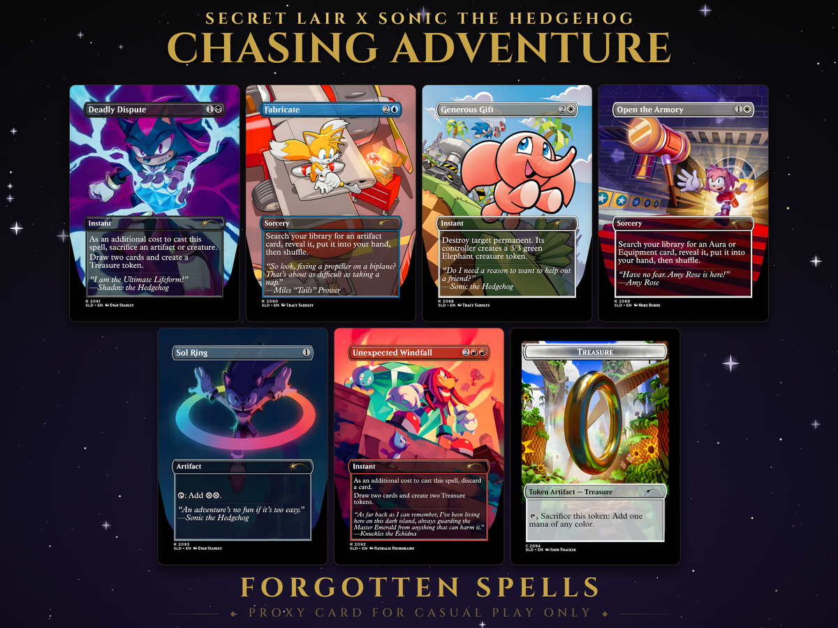 Secret Lair Sonic the Hedgehog Chasing Adventure MTG proxy set, 8 cards