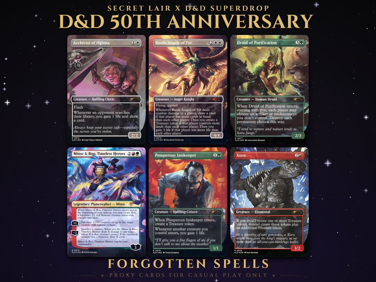 Secret Lair x D&D Superdrop: D&D 50th Anniversary MTG proxy set, 6 cards