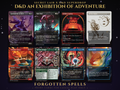 Secret Lair x D&D An Exhibition of Adventure MTG proxy set of eight borderless cards: Acererak the Archlich, Dark Deal, Faithless Looting, Fell the Mighty, Goldspan Dragon, Monster Manual, Ponder and Reality Shift