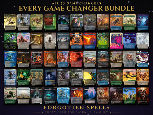 Every Game Changer Bundle MTG proxy set of all 53 Commander Game Changers cards in borderless art, including Rhystic Study, Gaea's Cradle, The One Ring, Force of Will, Mana Vault, Necropotence, Cyclonic Rift, Mishra's Workshop and Demonic Tutor