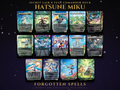 Secret Lair x Hatsune Miku full Commander deck MTG proxy set of 100 borderless cards including Miku Song of the People, Miku the Complete Performer, Archangel of Tunes, Cascade of Song, Soul Warden, Cultivate, Plains and Forest, Vocaloid anime art