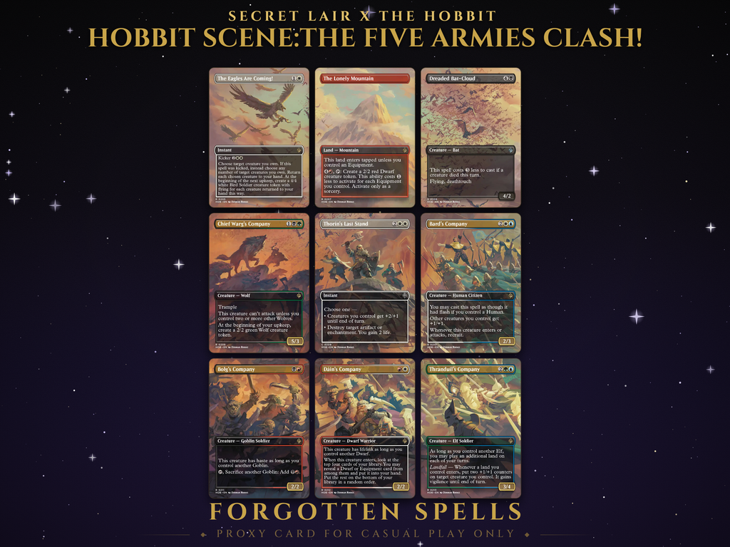 Secret Lair x The Hobbit Scene The Five Armies Clash MTG proxy set, 9 cards