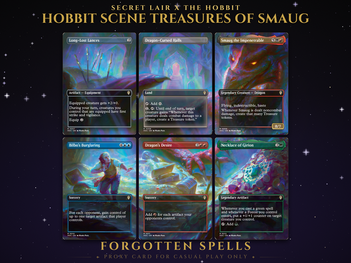 Secret Lair x The Hobbit Scene Treasures of Smaug MTG proxy set, 6 cards