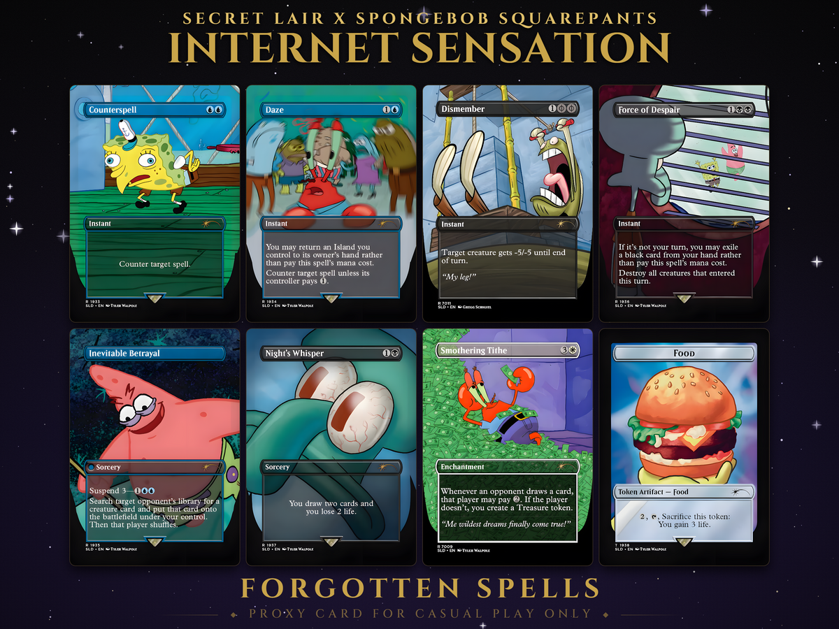 Secret Lair SpongeBob Internet Sensation MTG proxy set, 8 cards