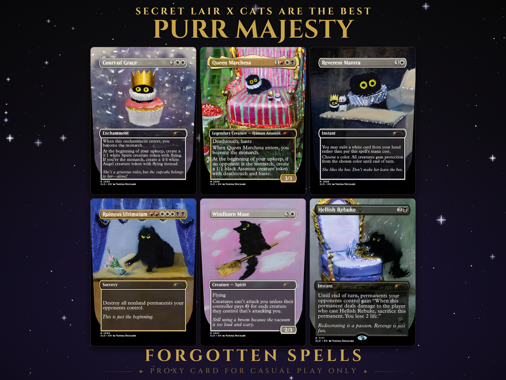 Secret Lair x Cats are the Best: Purr Majesty MTG proxy set, 5 cards