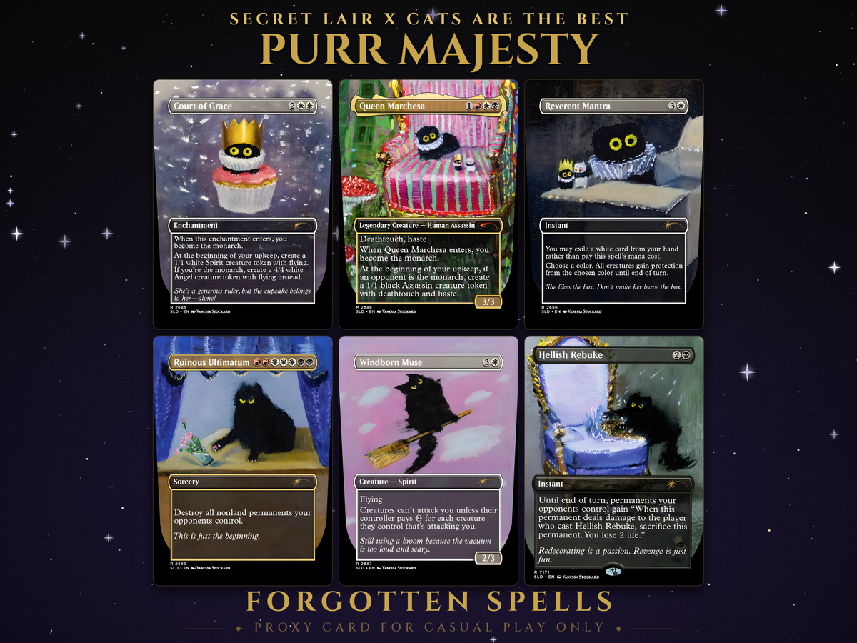 Secret Lair x Cats are the Best: Purr Majesty MTG proxy set, 5 cards