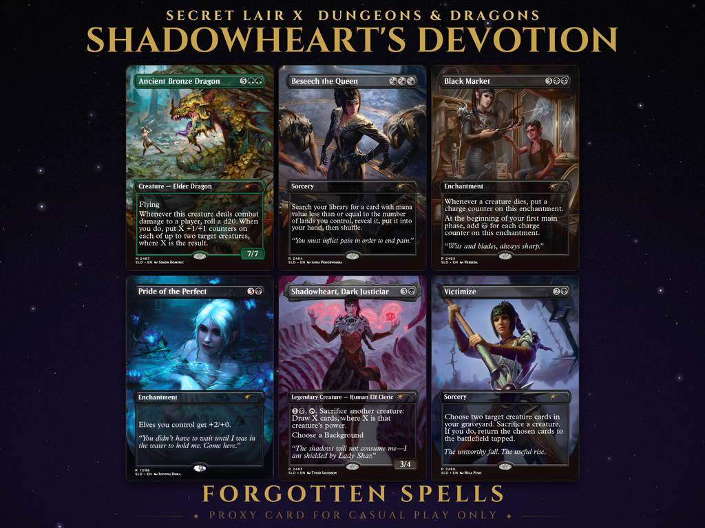 Secret Lair x Dungeons & Dragons: Shadowheart's Devotion MTG proxy set, 6 cards