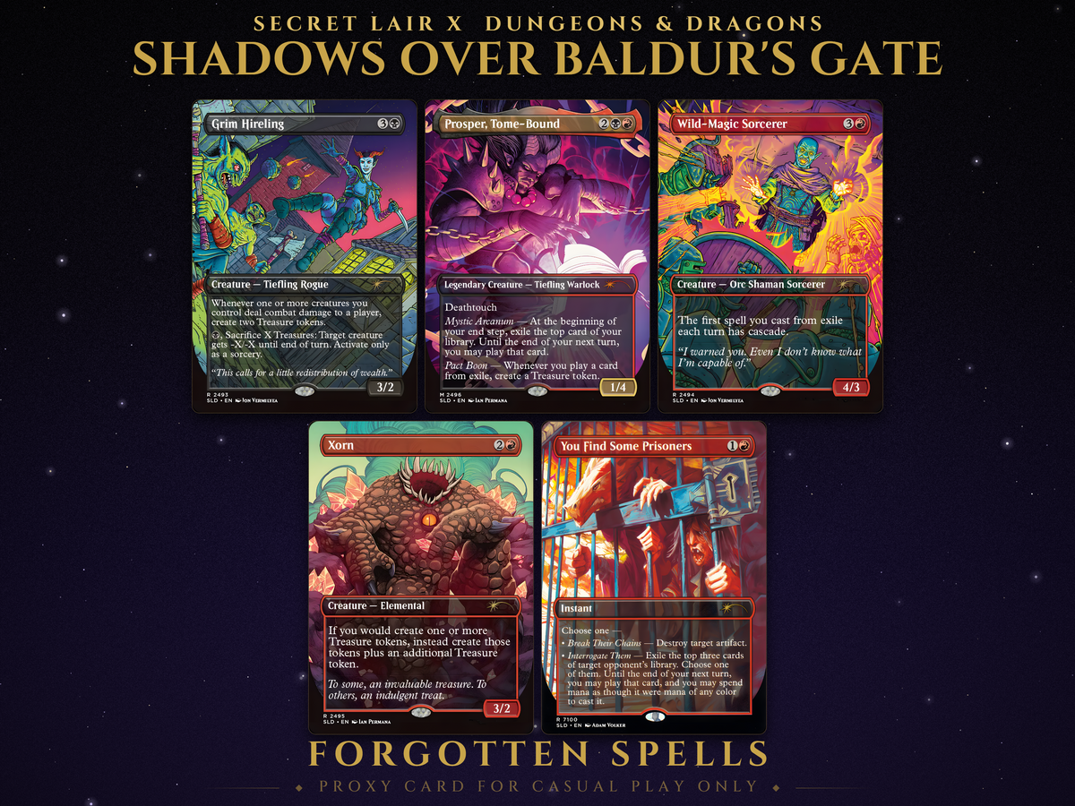 Secret Lair x Dungeons & Dragons: Shadows Over Baldur's Gate MTG proxy set, 5 cards