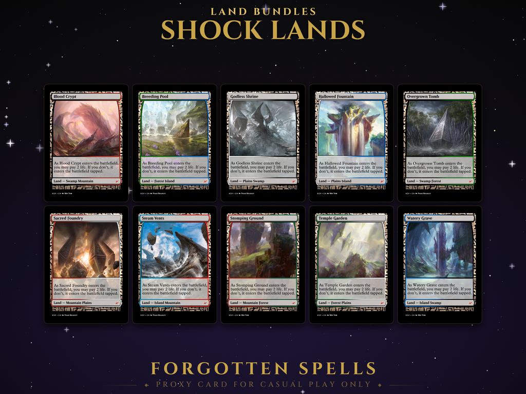 Shock Lands Proxy Set, 10 MTG proxy cards for Commander