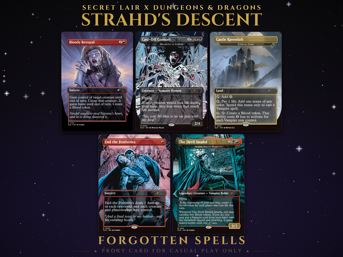 Secret Lair x Dungeons & Dragons: Strahd's Descent MTG proxy set, 5 cards