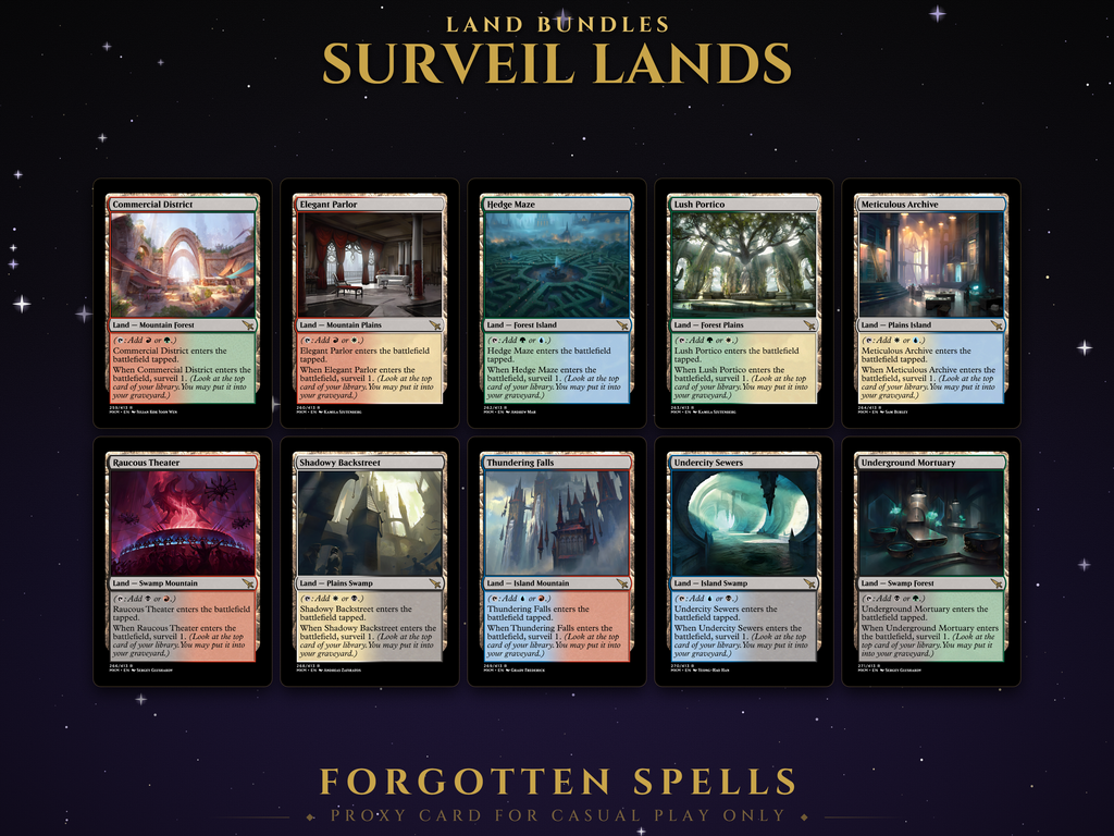 Surveil Lands Proxy Set, 10 MTG proxy cards for Commander