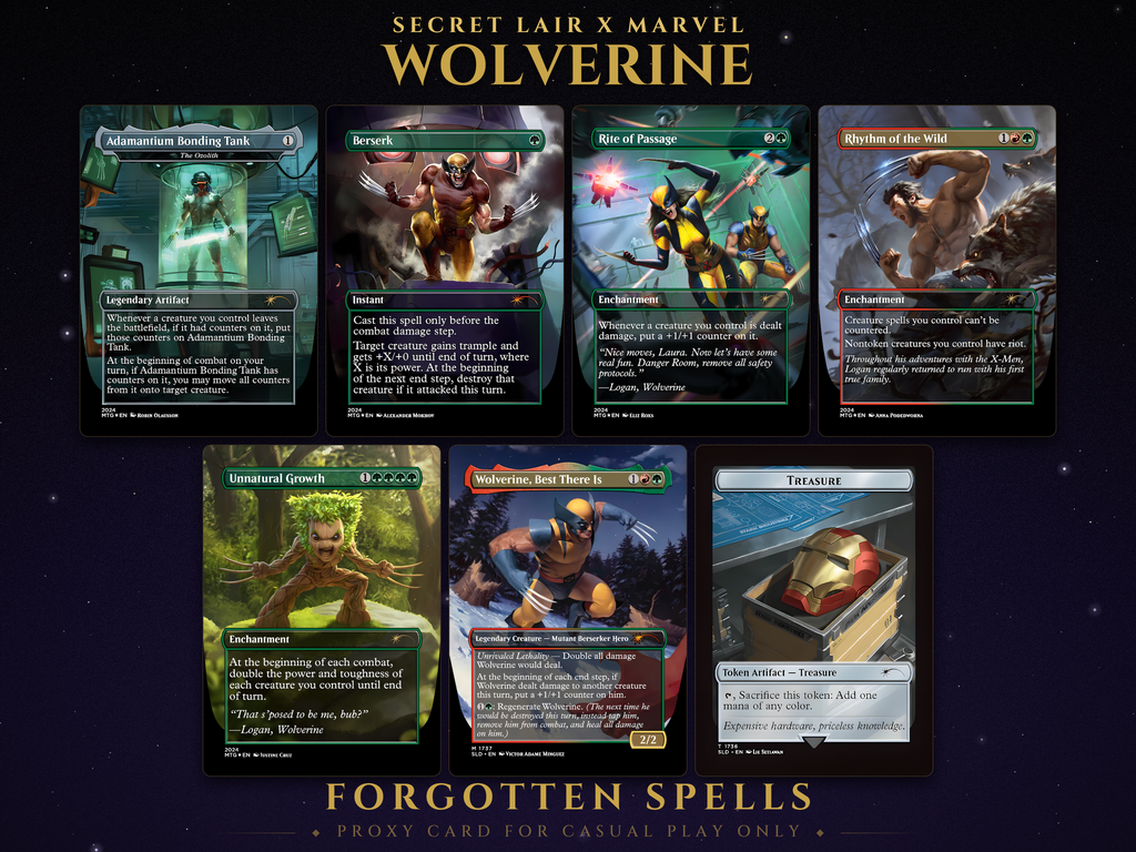 Secret Lair x Marvel: Wolverine MTG proxy set, 8 cards