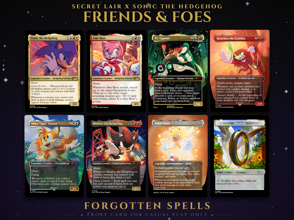 Secret Lair Sonic the Hedgehog Friends and Foes MTG proxy set, 7 cards