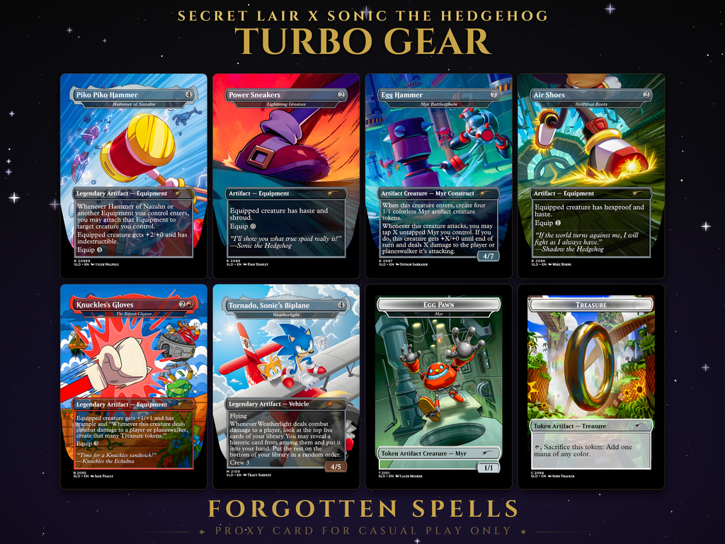 Secret Lair Sonic the Hedgehog Turbo Gear MTG proxy set, 8 cards
