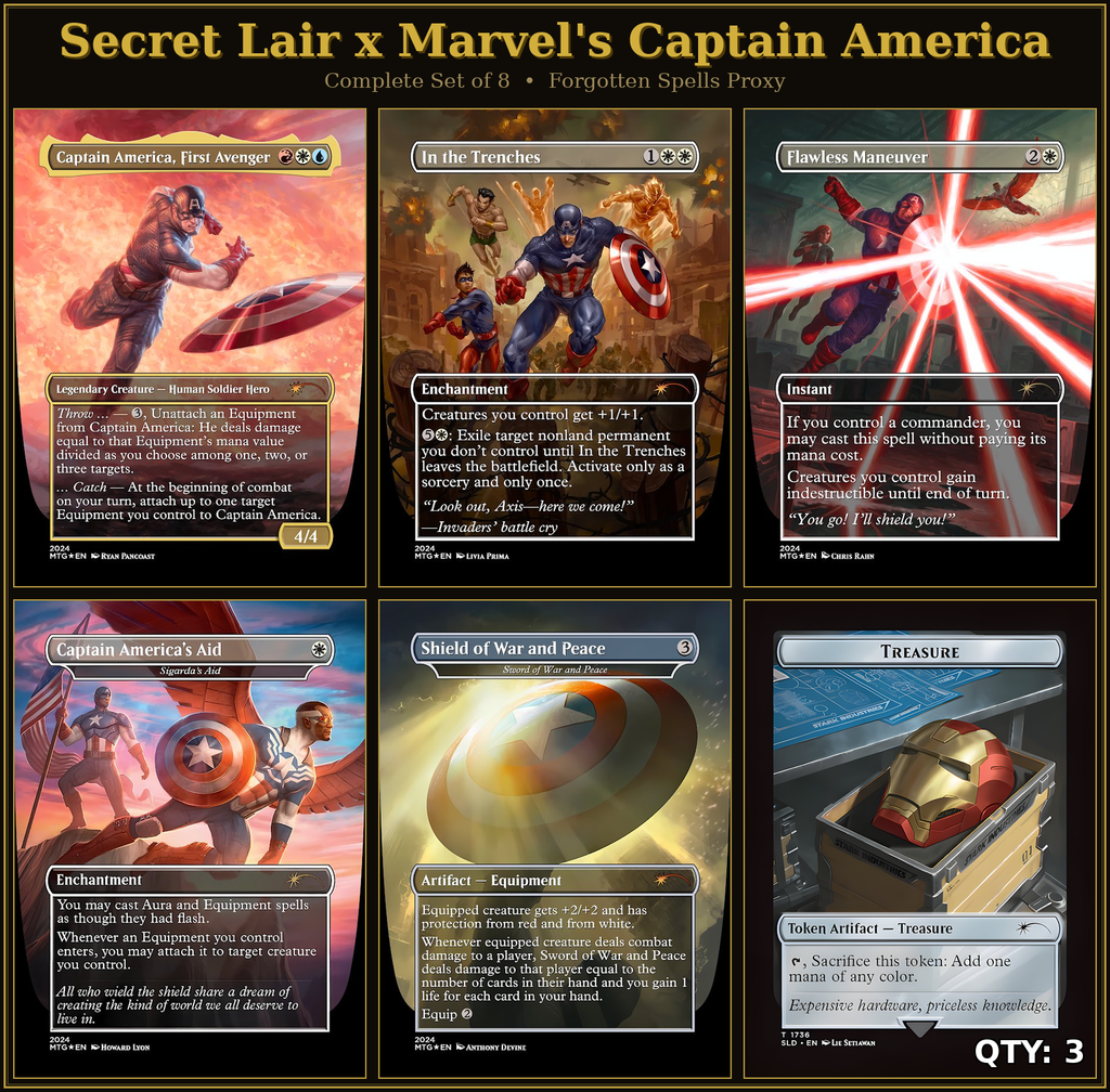 Secret Lair x Marvel: Captain America | 8 Cards | MTG Proxy | Forgotten Spells