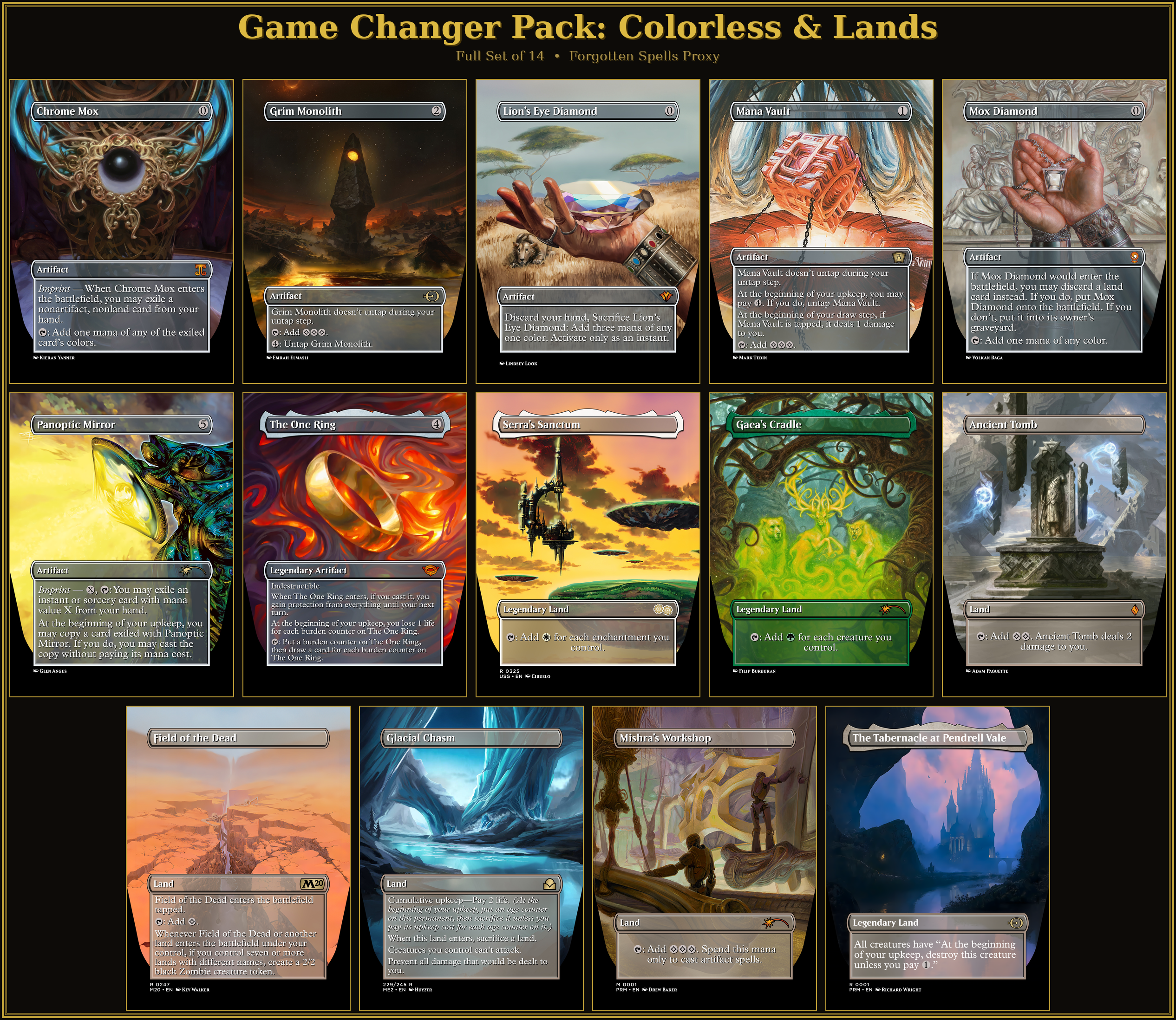 Colorless & Lands Game Changers Proxy Pack | 14 Cards | MTG Commander | Forgotten Spells