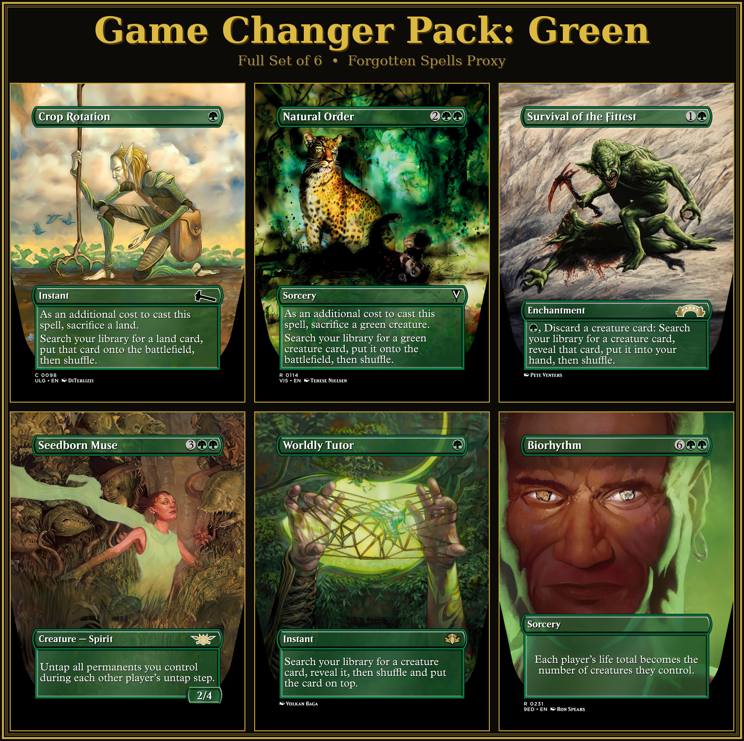 Green Game Changers Proxy Pack | 6 Cards | MTG Commander | Forgotten Spells