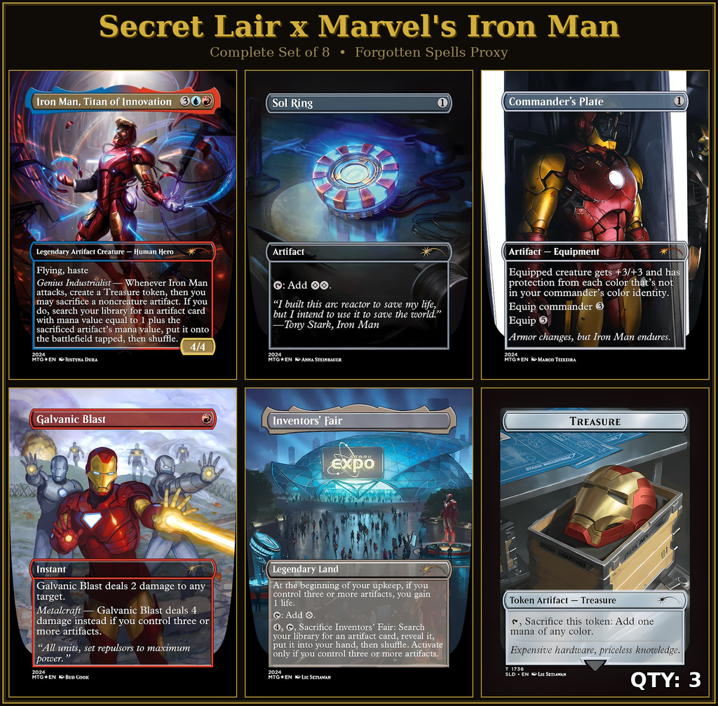 Secret Lair x Marvel: Iron Man | 8 Cards | MTG Proxy | Forgotten Spells