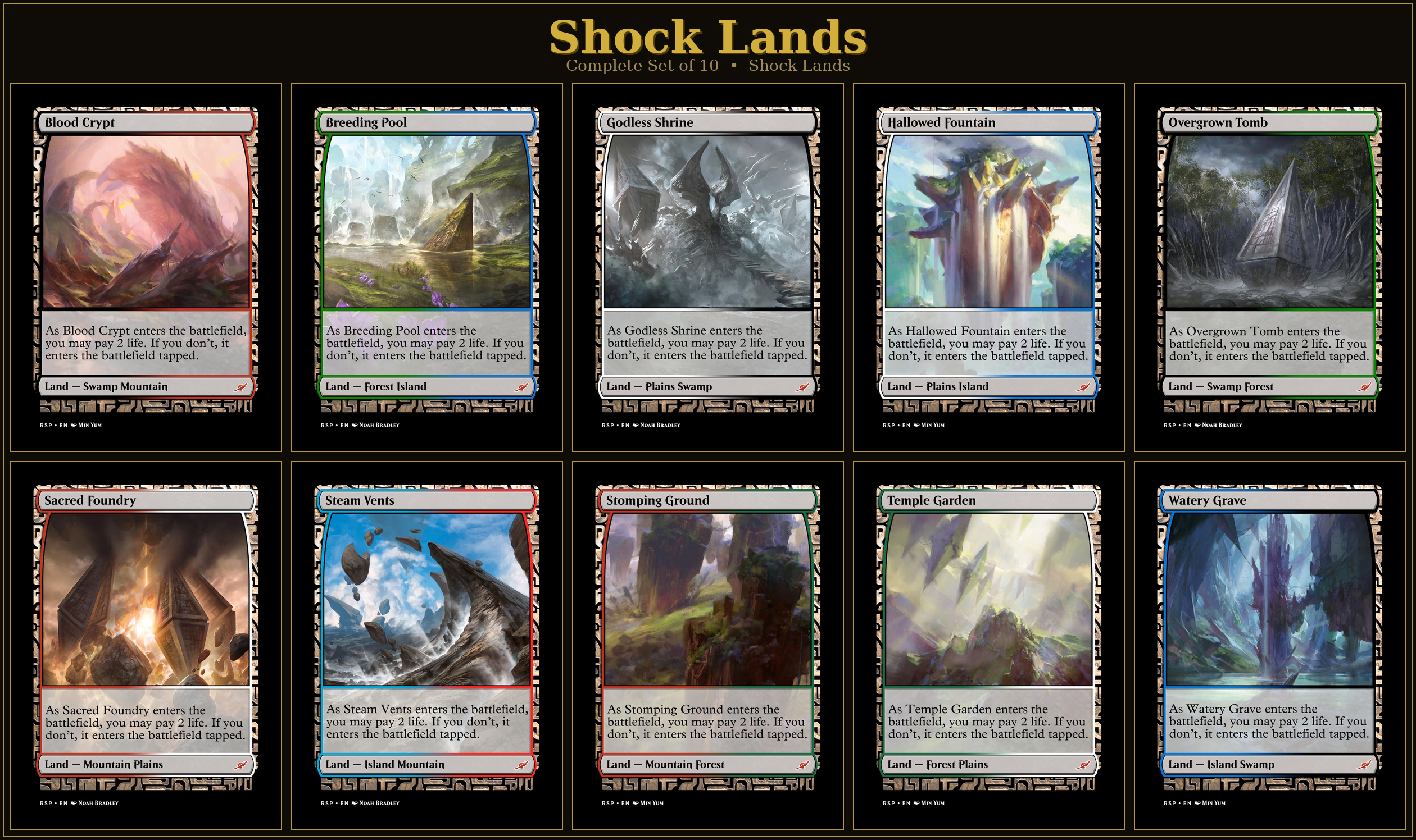 Shock Lands Proxy Set | 10 Cards | MTG Commander Staples | Forgotten Spells