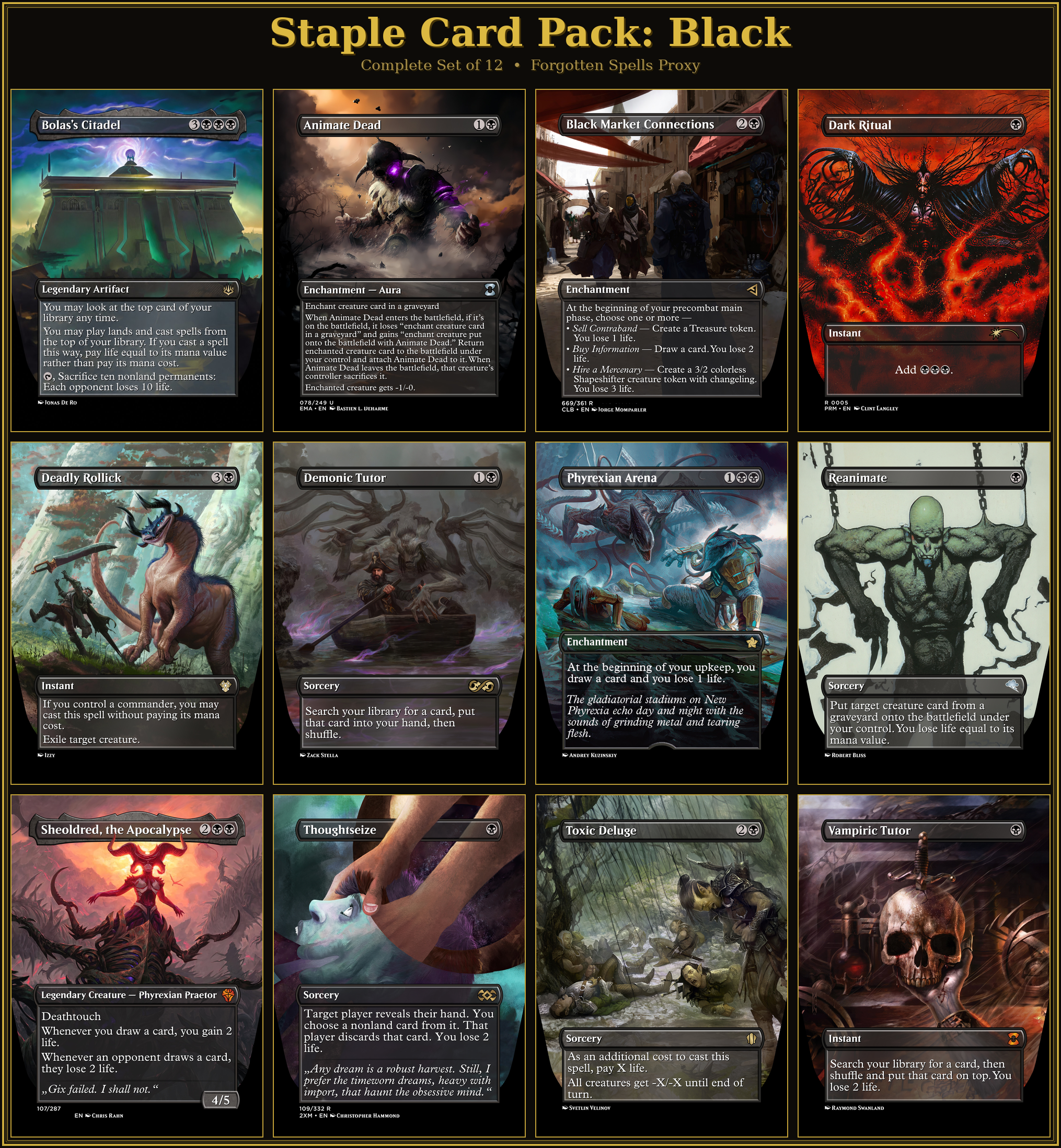 Black Staples Proxy Pack | 12 Cards | MTG Commander Essentials | Forgotten Spells