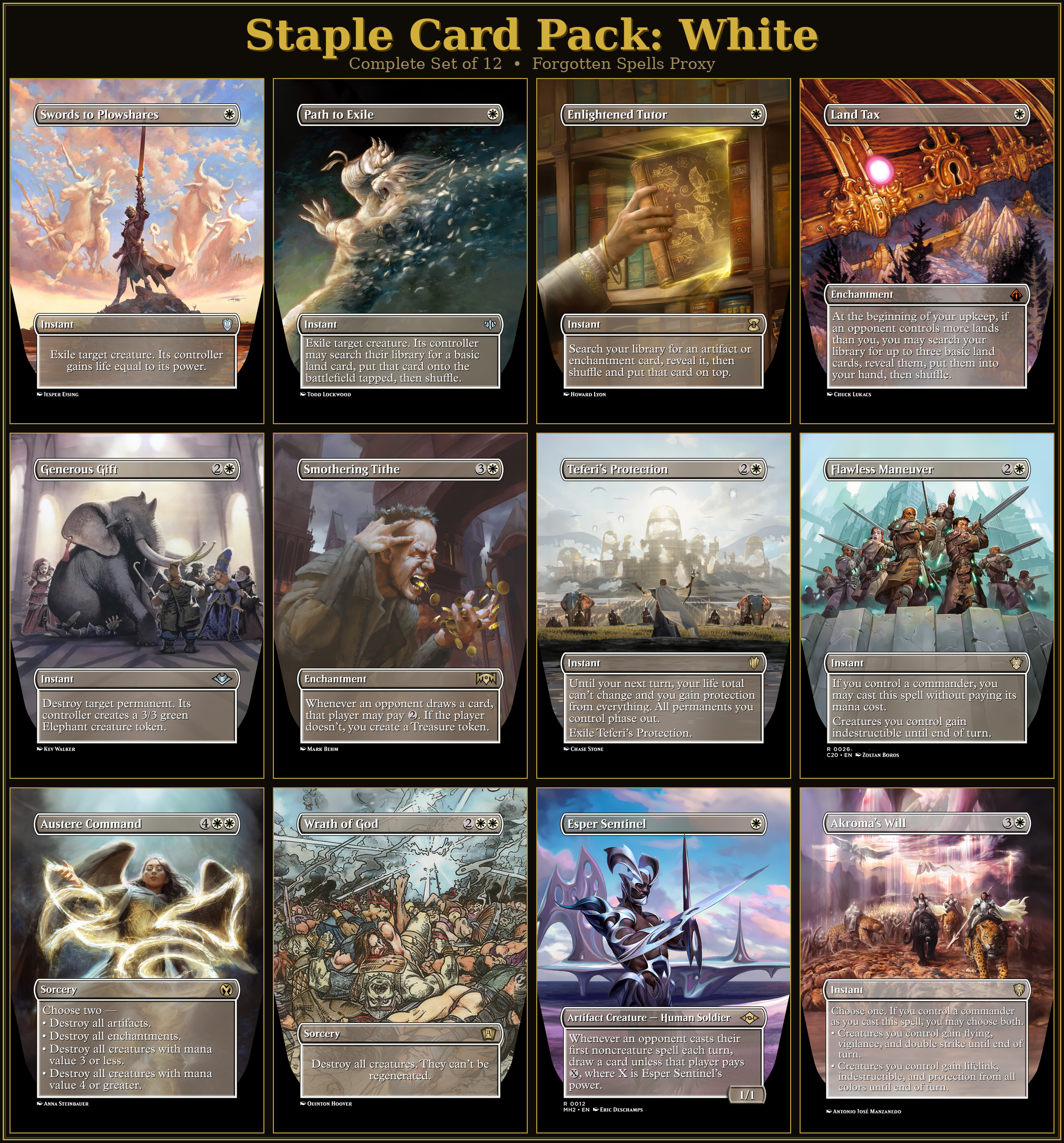 White Staples Proxy Pack | 12 Cards | MTG Commander Essentials | Forgotten Spells