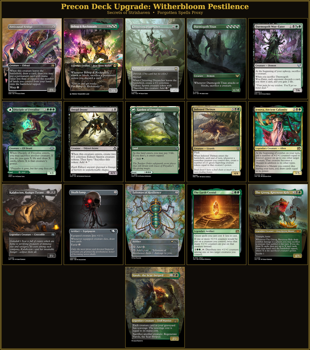 Precon Upgrade: Witherbloom Pestilence, 15 MTG proxy cards for Secrets of Strixhaven